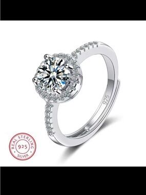 Sterling Silver Round Halo Engagement Ring - White
